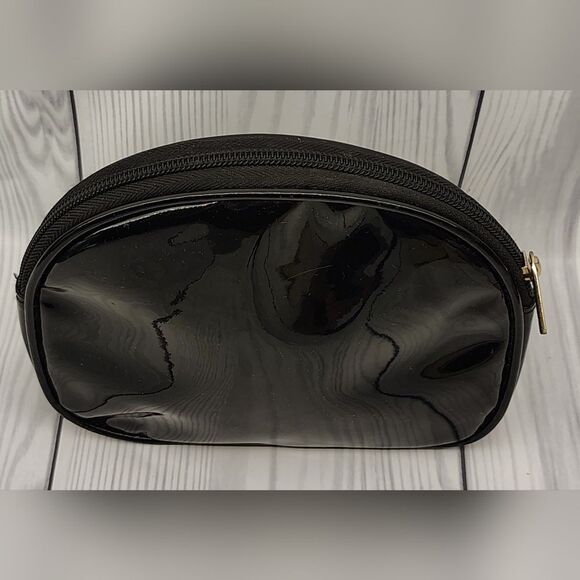Harrods Glossy Black Patent Makeup Cosmetic Bag Case Gold Logo - Picture 9 of 14